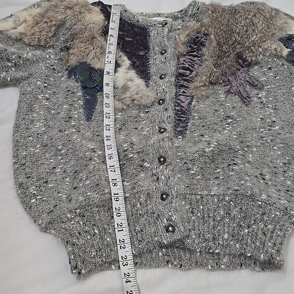 Vintage SWEATER Wool, Buttoned (M, ) Cardigan - multi/media/lapis lazuli/fur - Picture 9 of 11